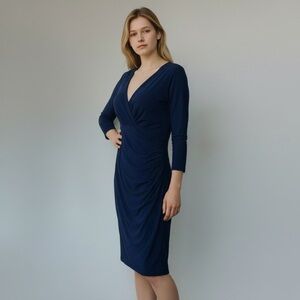 LAUREN Ralph Lauren | Navy Faux Wrap Sheath Dress 12